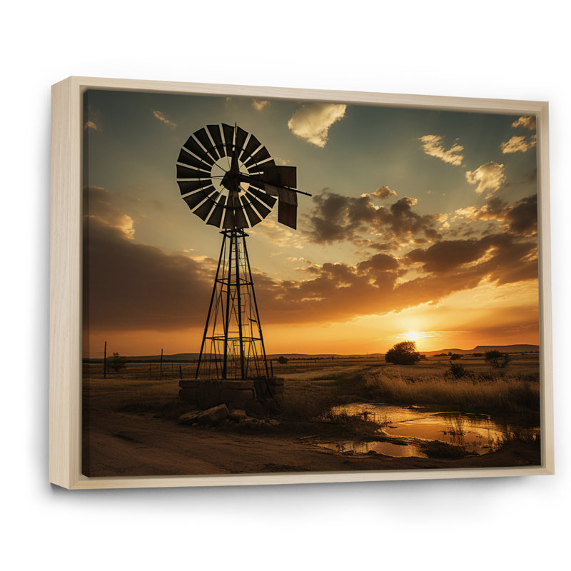 Texas Rustic Windmills - Wind Turbines, art mural pour le salon, Cadre naturel flottant, H 24 po x l 32 po x P 1 po