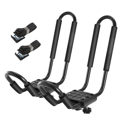 1 paire de barres de toit universelles en J pour kayak, charge maximale de 100 kg, robustes, pour canot, avec 2 sangles d'arrimage.