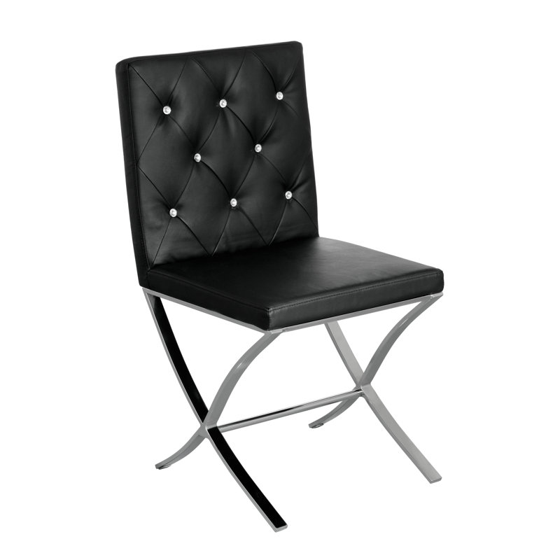43cm H Tufted Genuine Leather Upholstered Parsons Chair, Black