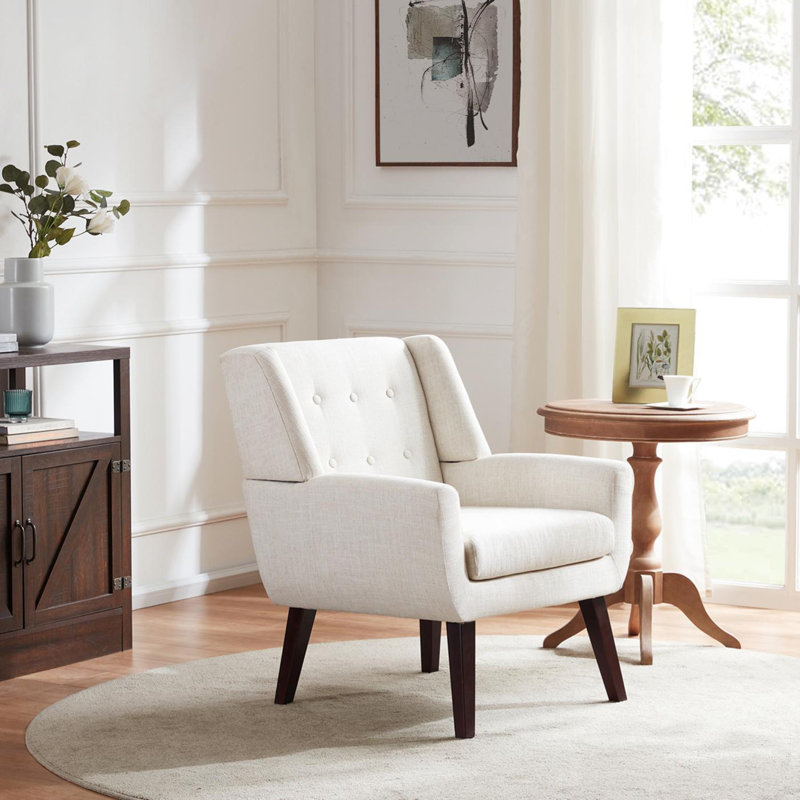 Upholstered Linen Blend Accent Chair, Beige