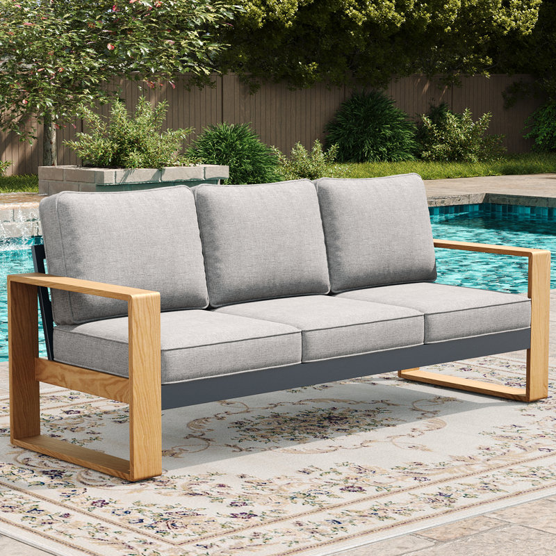 198.1cm Wide Patio Sofa with Cushions, Light Grey