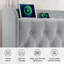 Lit plateforme tapissier en velours avec station de charge et tablette de rangement (gris clair, double)-1559455991-1559455984