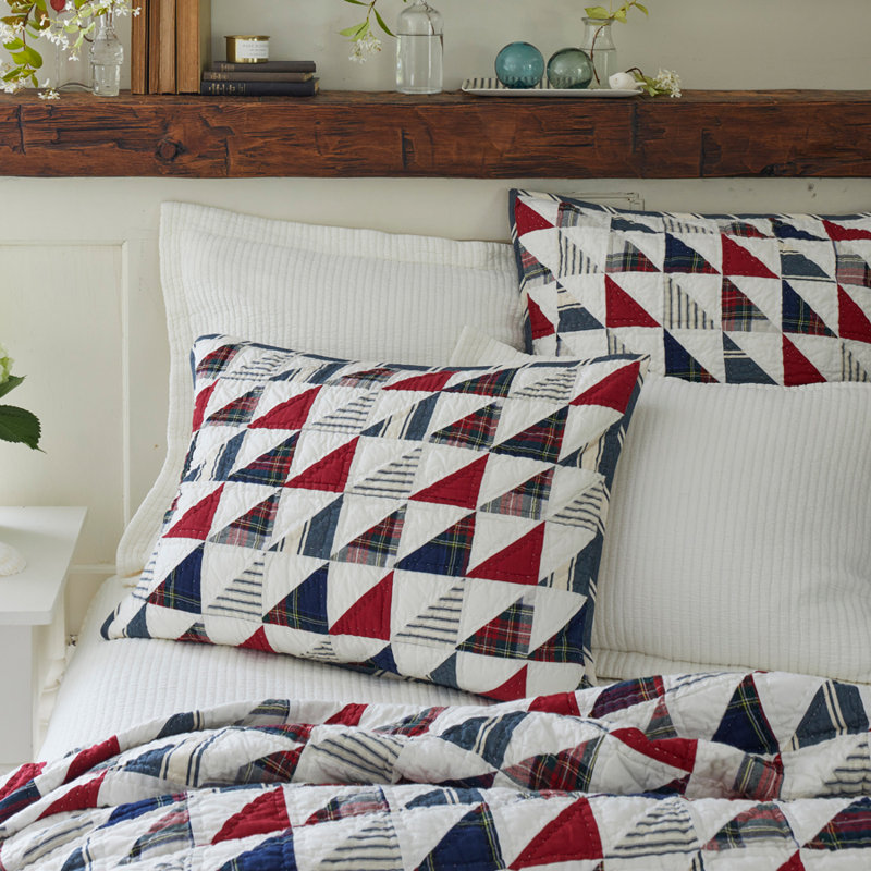 Nantucket Red, White and Blue Patchwork Cotton Quilt, King Quilt