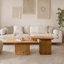 Ensemble de tables basses carrées de style rétro avec finition grain de bois, pour salon, bureau et salle à manger, naturel (ensemble de 2)-125542264