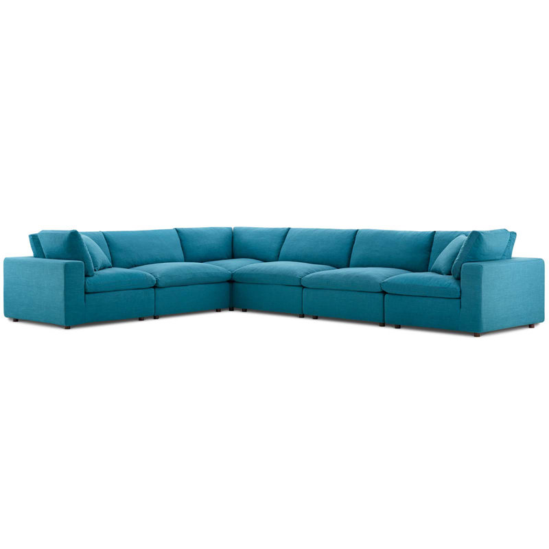 Ensemble de canapé modulaire rembourré 6 pièces Commix, Tissage uni bleu sarcelle