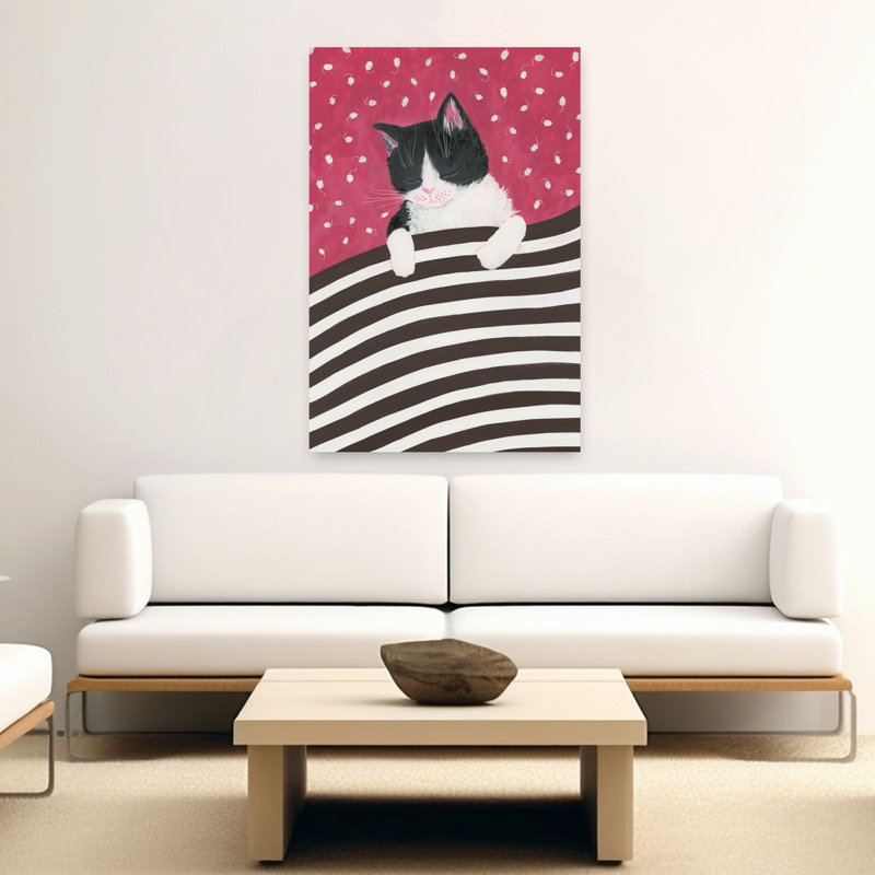 «Tuxedo Cat Dreaming Peaceful Whimsical Contemporary», reproduction d'art murale, 60" H x 40" W