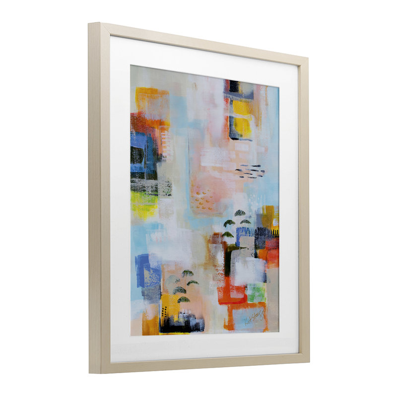 With A View Abstract, reproduction encadrée sous verre, design par Katherine Irvin, Cadre de récolte en pin