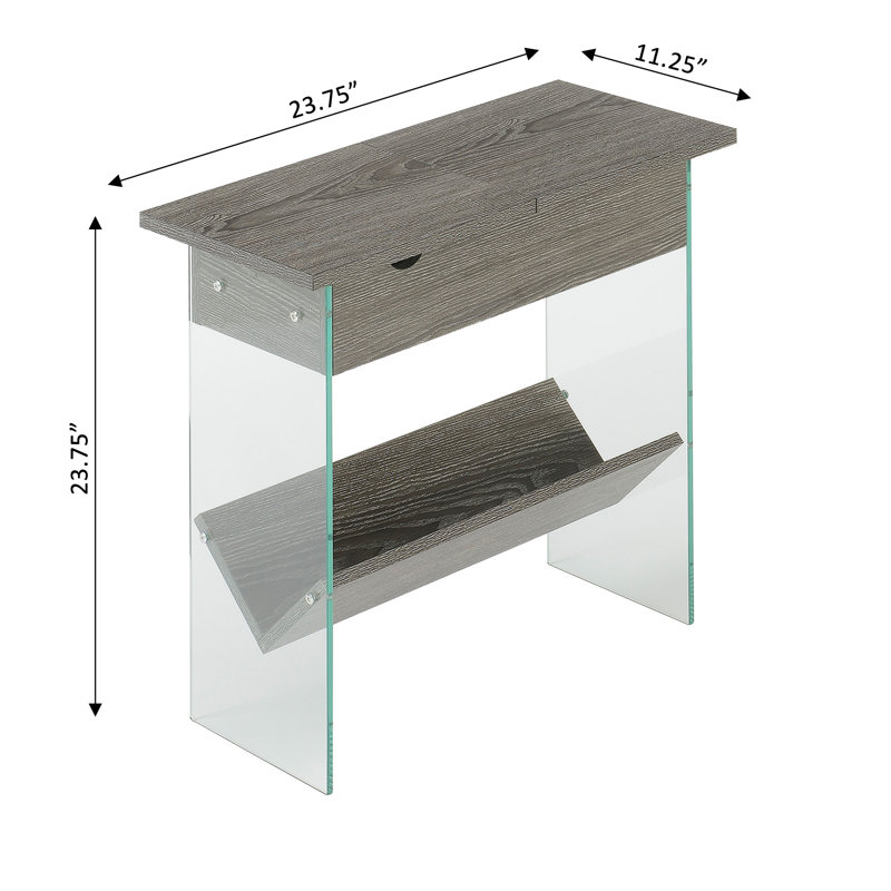 Allegonda 23.75'' Tall Sled End Table and Built-In Outlets, Weathered Gray
