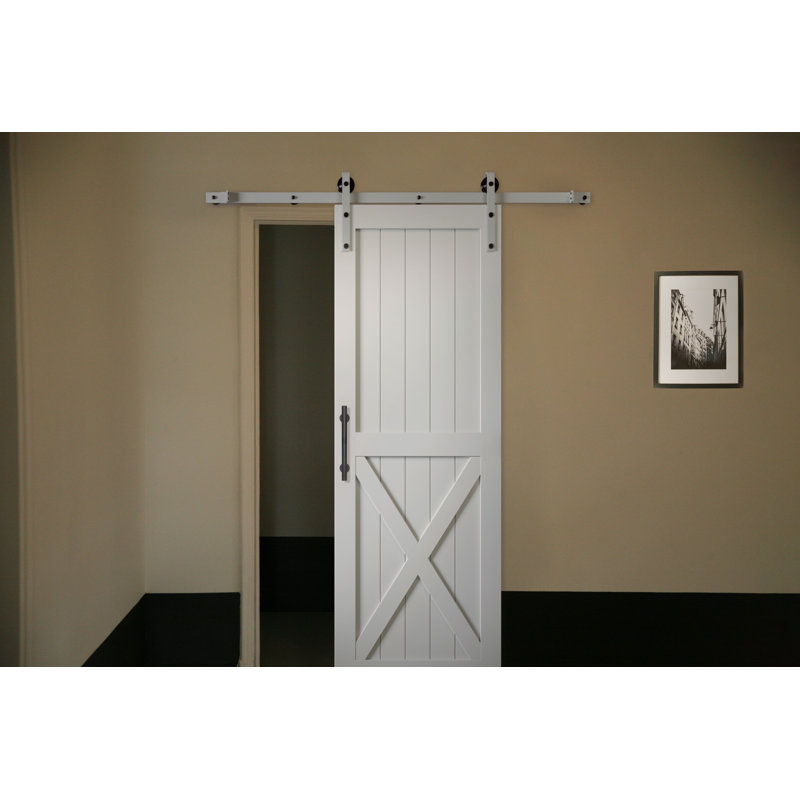 Matte Black and Brushed Steel Round Barn Door Handle Set