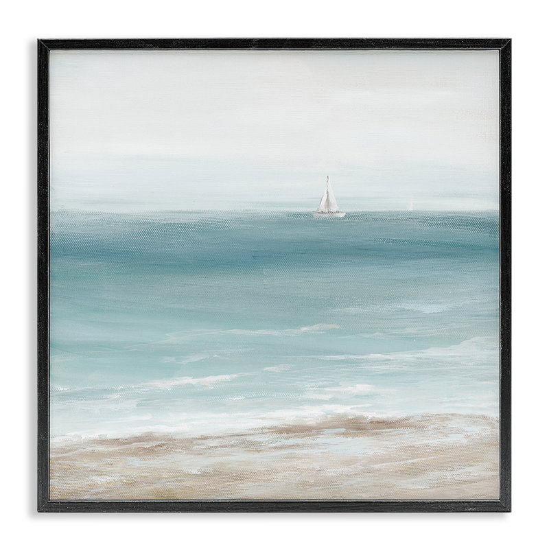 Voilier blanc lointain, estampe numérique encadrée par Nan, H 12 po x l 12 po, Giclée encadrée noir minuit