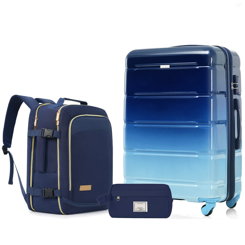 Ensemble de 3 valises - Valise à carreaux 28 po avec sac de toilette à sec TSA, H 11,55 po x l 28,43 po x P 19,23 po, Marine