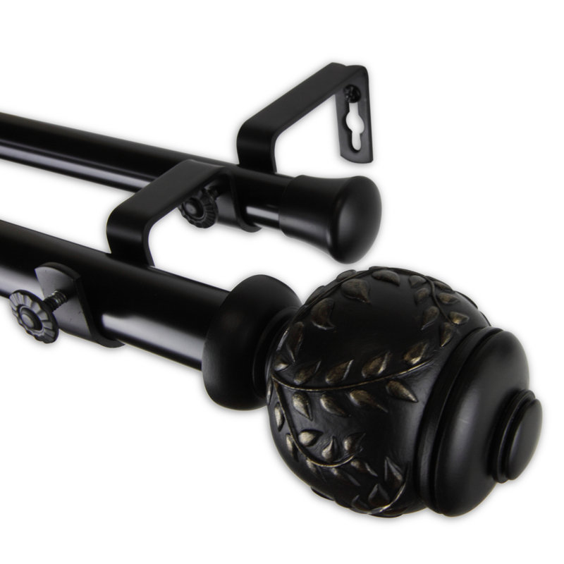 Tringle à rideaux double réglable 1 po Haings, Noir, 66 po à 120 po