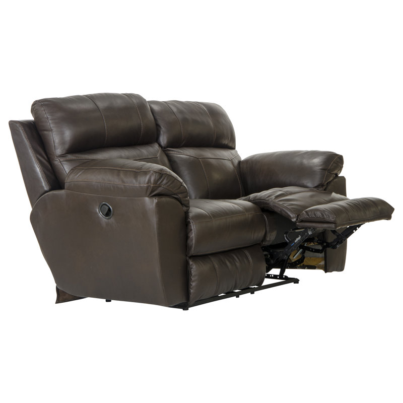 Causeuse inclinable en cuir Alonii, Similicuir chocolat, Manuel, H 42,5 po x l 69 po x P 42,5 po