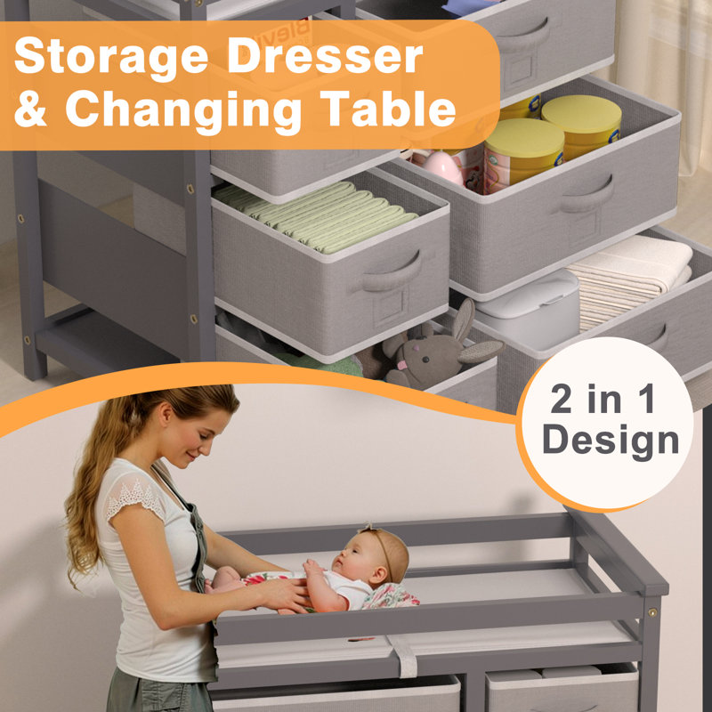 Angelynna Changing Table Dresser with Pad, Gray