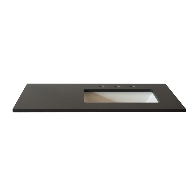 Dessus en quartz 37 po gris et lavabo rectangulaire simple - droite, Gris