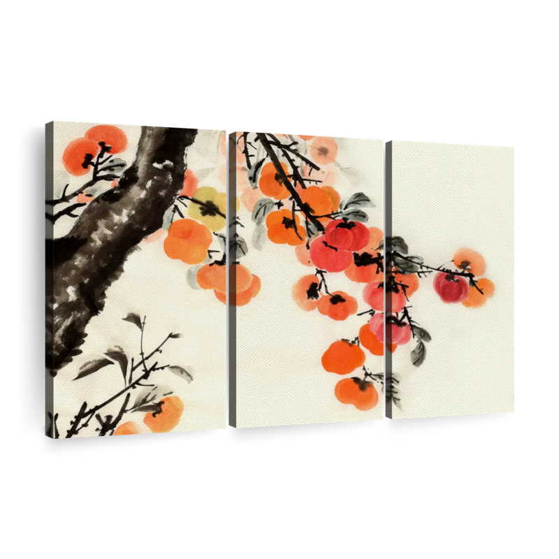 " Traditional Chinese Persimmon " 3 - Pieces, 48" H x 74" W x 1.25" D