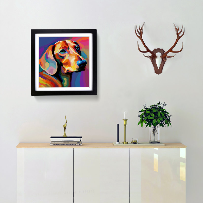 Dachsund Abstract Art - Framed Print, Black