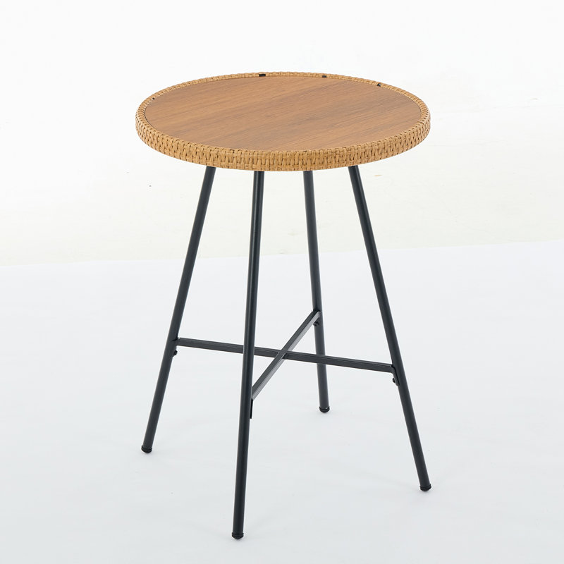 Patio Rattan Rock Slab Bar Table, Outdoor Round Small Bar Table For 4 People