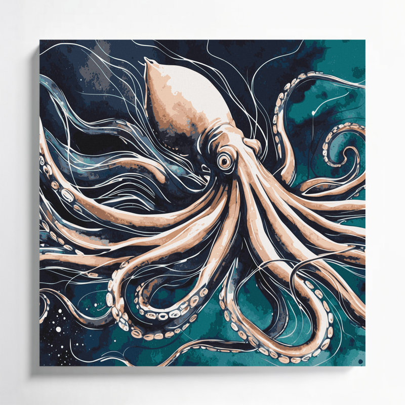 Nautique calmar gris, art mural sur toile, H 8 po x l 8 po