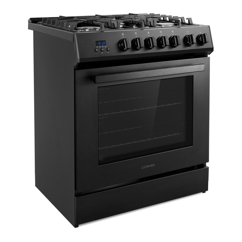 Cosmo 30 po Nebula Collection Cuisinière à gaz, 5 brûleurs, four à convection rapide, grilles en fonte en noir mat