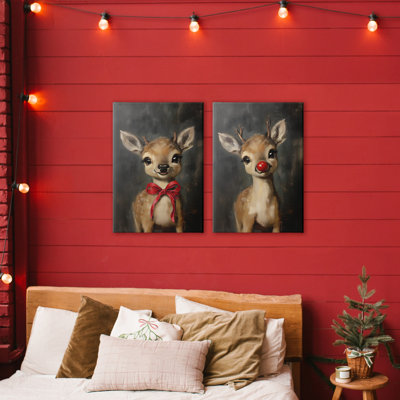 «Baby Reindeer Char Charers», ensemble de 2 toiles, avec lettres et doublures