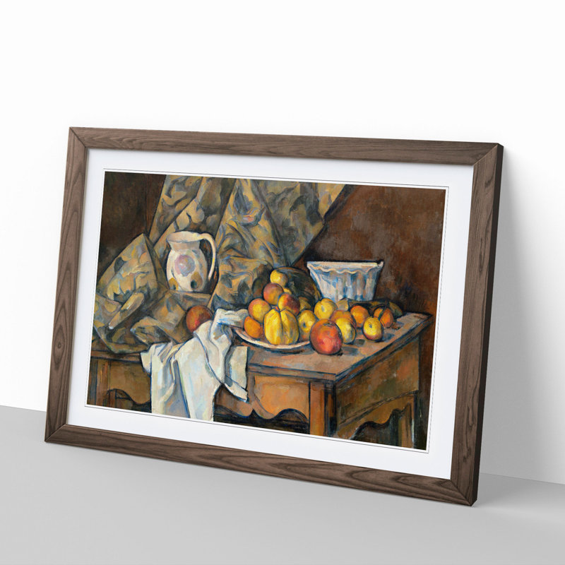 Still Life with Apples and Peaches by Paul Cezanne - Picture Frame Painting, 27cm H x 36cm W x 2cm D, Walnut