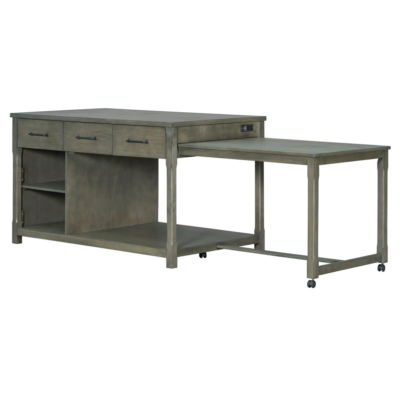 TREXM Extendable Kitchen Island With Storage, Gray