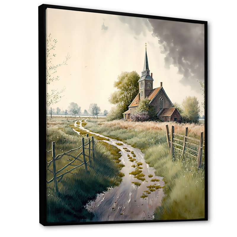 «Cerys Winding Path To Church IV», reproduction sur toile, H 20 po x l 12 po x P 1 po, Toile avec cadre flottant noir