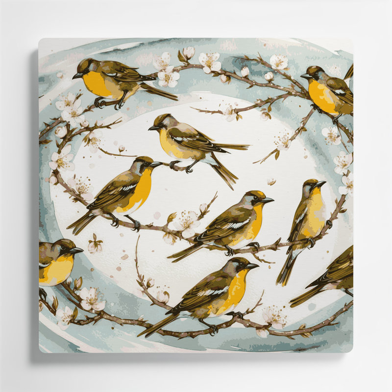 Oiseaux, art mural en métal blanc, H 8 po x l 8 po