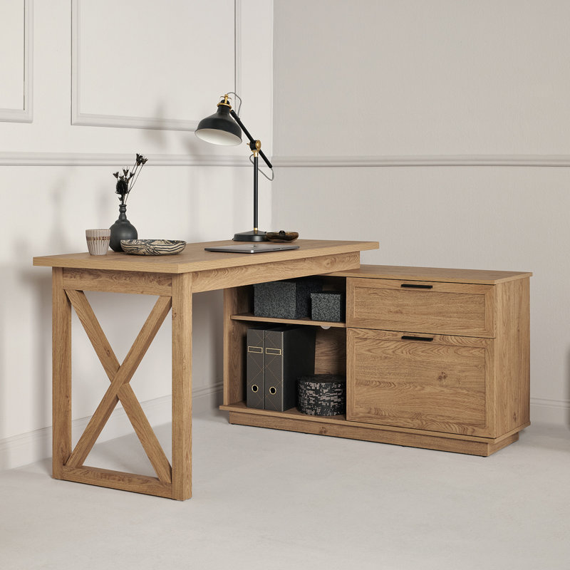 Bureau en L avec armoire de rangement 59,05 "CHALET, Chêne Montana