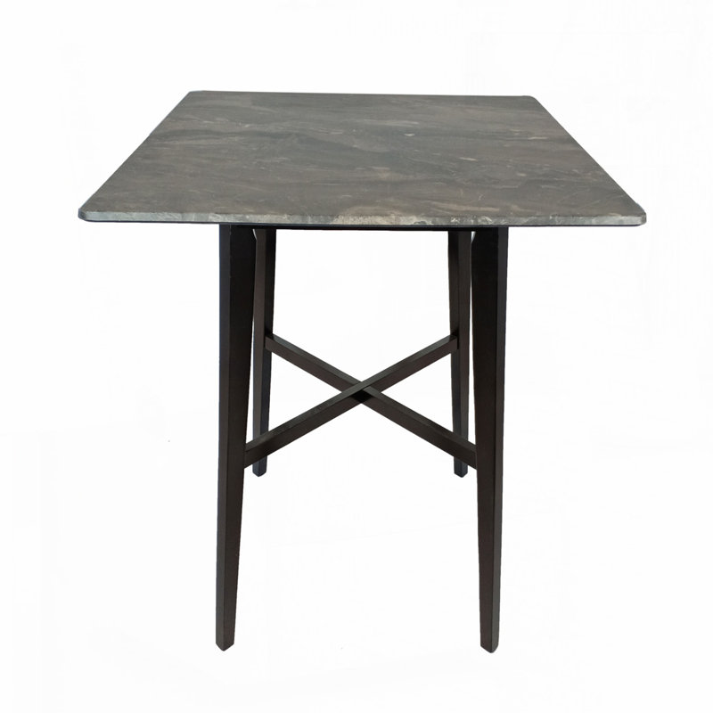 Bar Height 42" Dining Table, Rubberwood Legs and Laminate Table Top, Black, Marble Gray
