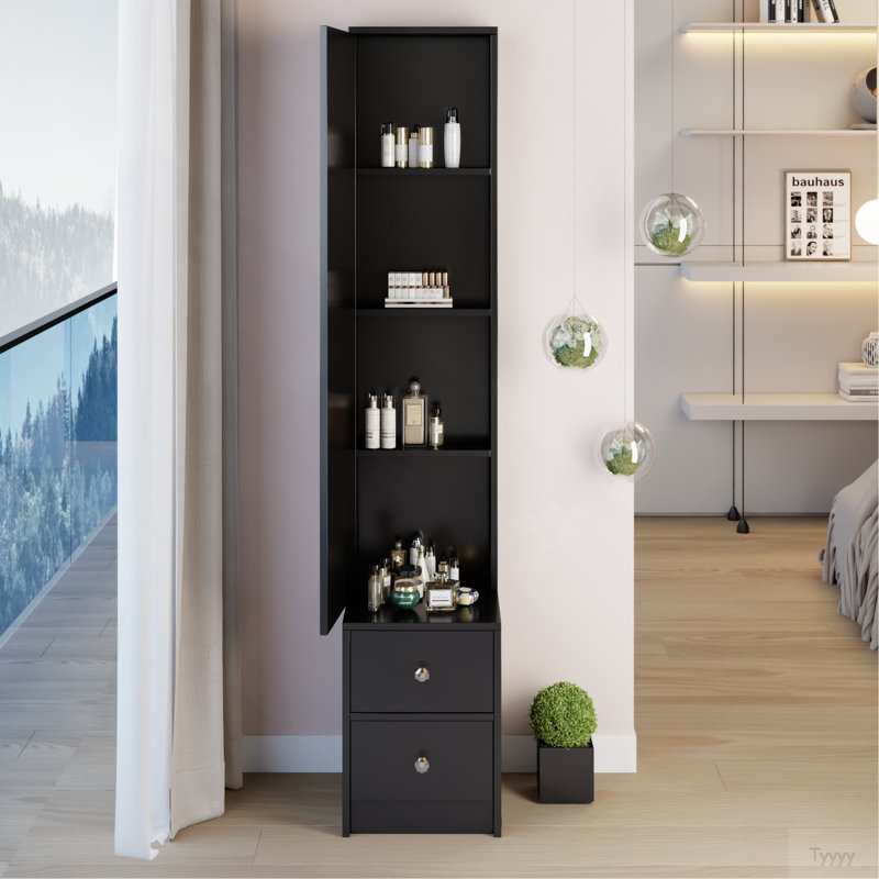 Length 11.8" X Width 15.7" X Height 63" Simple Stylish Dressing Mirror Cabinet, Full Body Mirror Cabinet, Extra Large Mirror, Multi Layer High Capacity Storage, Use Alone Or In Conjunction With Vanity