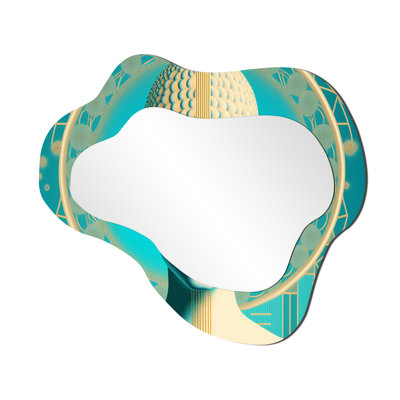 «Blue and Gold Goddess Geometrics II», miroir asymétrique «Woman», miroir mural bleu unique, impression sur métal