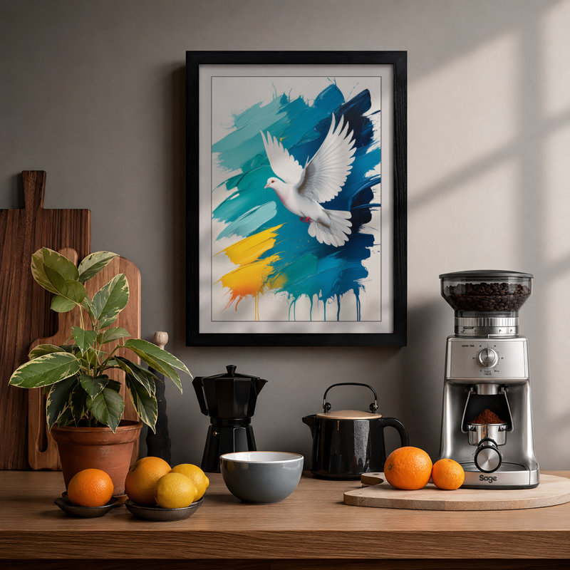 Dove In Flight Modern - Print, Black, A3 - 42.0 x 29.7 cm