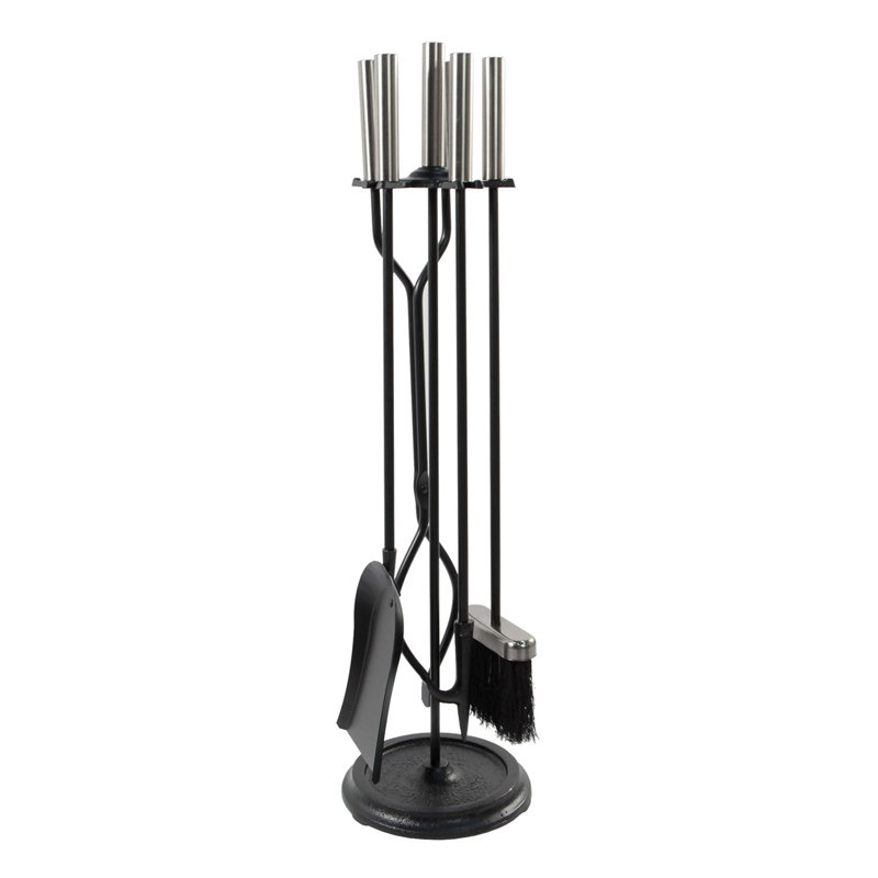 Iron Fireplace Tool Set, Pewter / Black