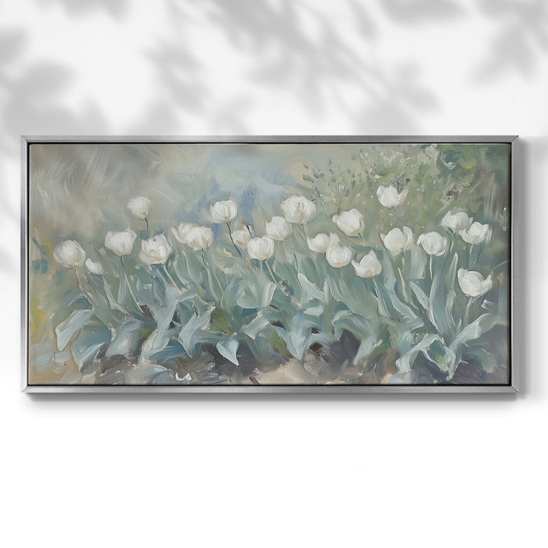 Botanical Series-CECXX- Toile tendue avec châssis tendue, prête à être accrochée, Argent argent, H 17 po x l 33 po
