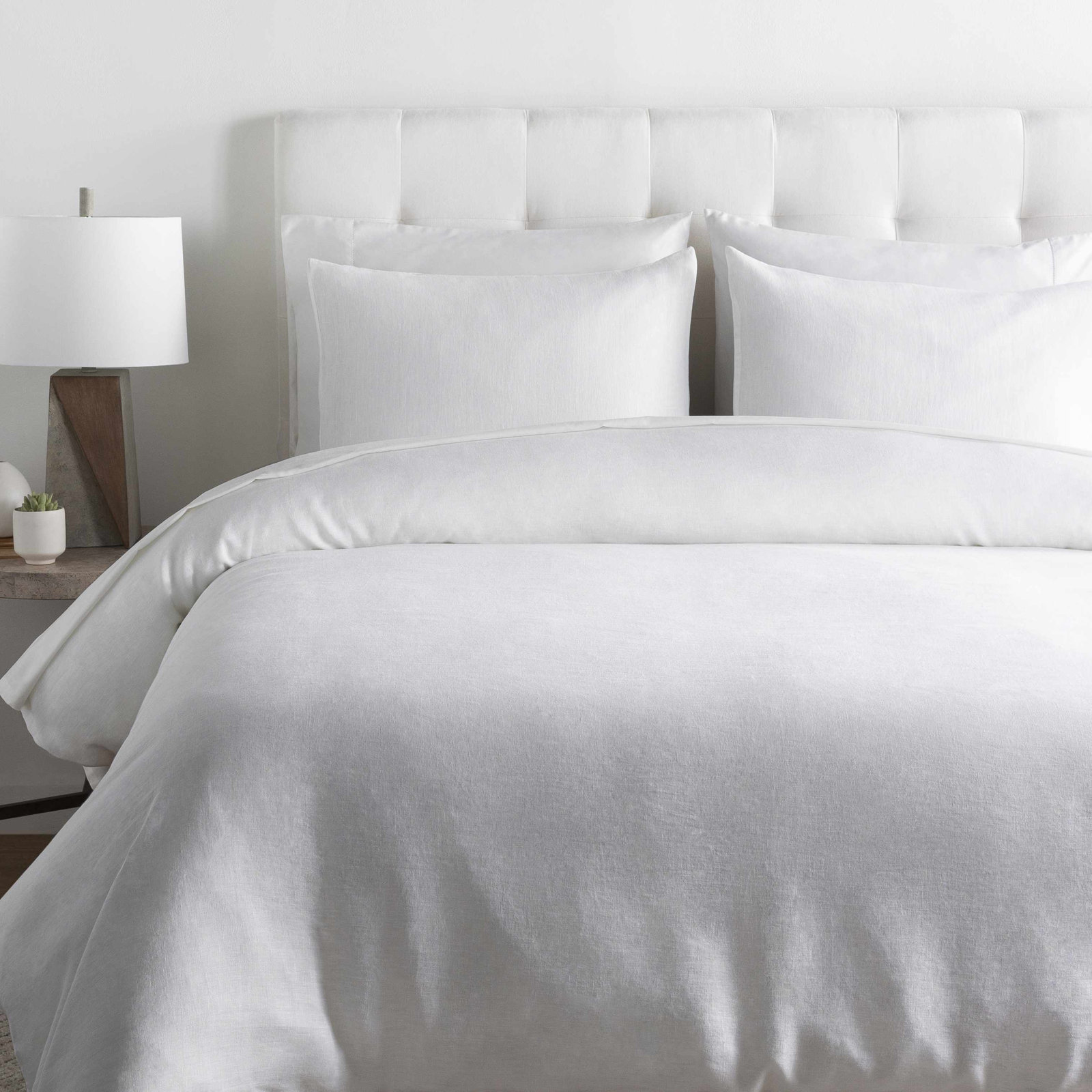 Pia Linen Duvet Cover Set, White, King Duvet Cover + 2 King Shams