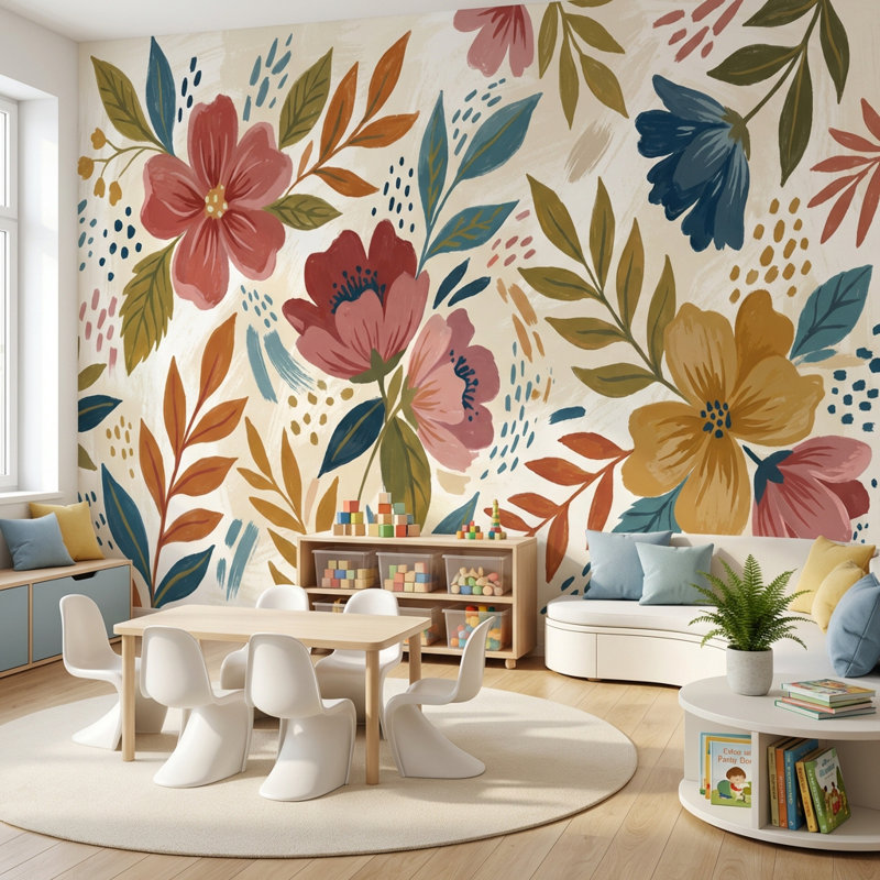 Papier peint floral abstrait mural, 100 po x 96 po, Non tissé non collé
