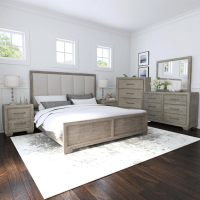 Ennesley Gray Wood Configurable Bedroom Set With Upholstered Panel Bed -  Roundhill Furniture, B714G