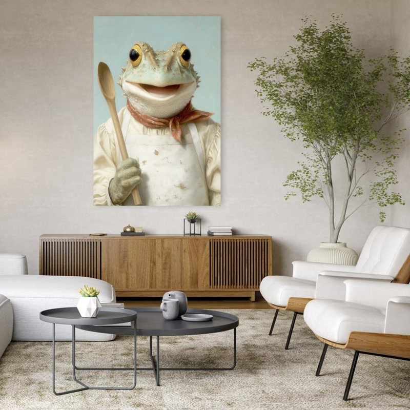 Art mural contemporain Happy Frog Cook, H 48 po x l 32 po