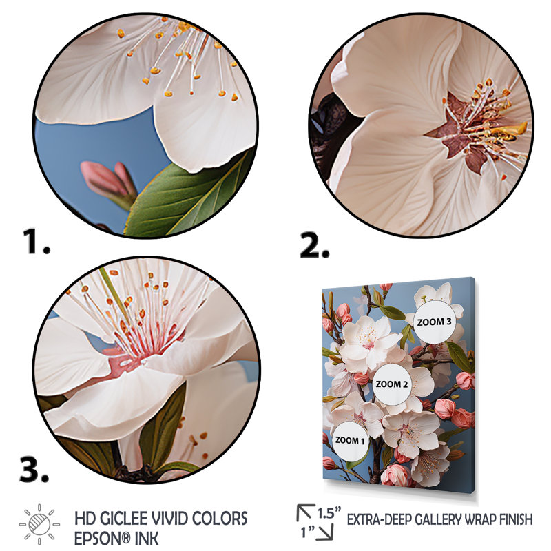 Fleurs de cerisier blanc à la fin de l'hiver - Art mural cerisier en fleurs, Toile tendue, H 60 po x l 28 po x P 1,5 po