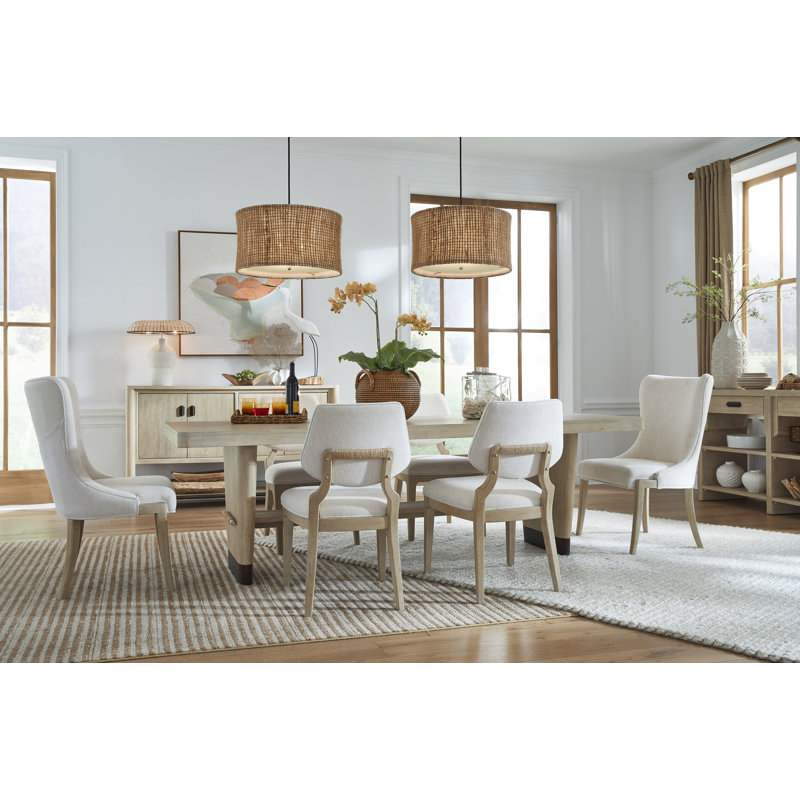Trestle Dining Table With 8 Upholstered Side Chairs And Buffet