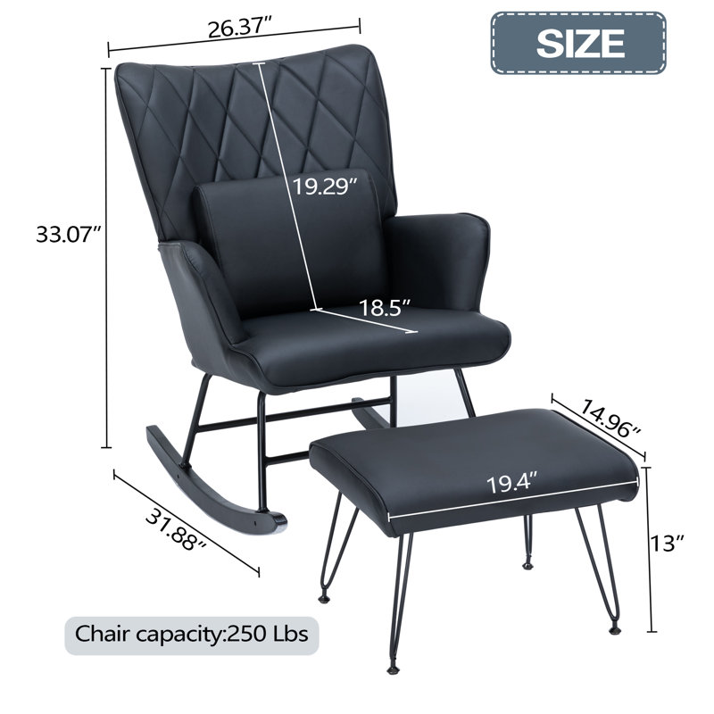 Chaise berçante avec repose-pieds Kaycion, Noir