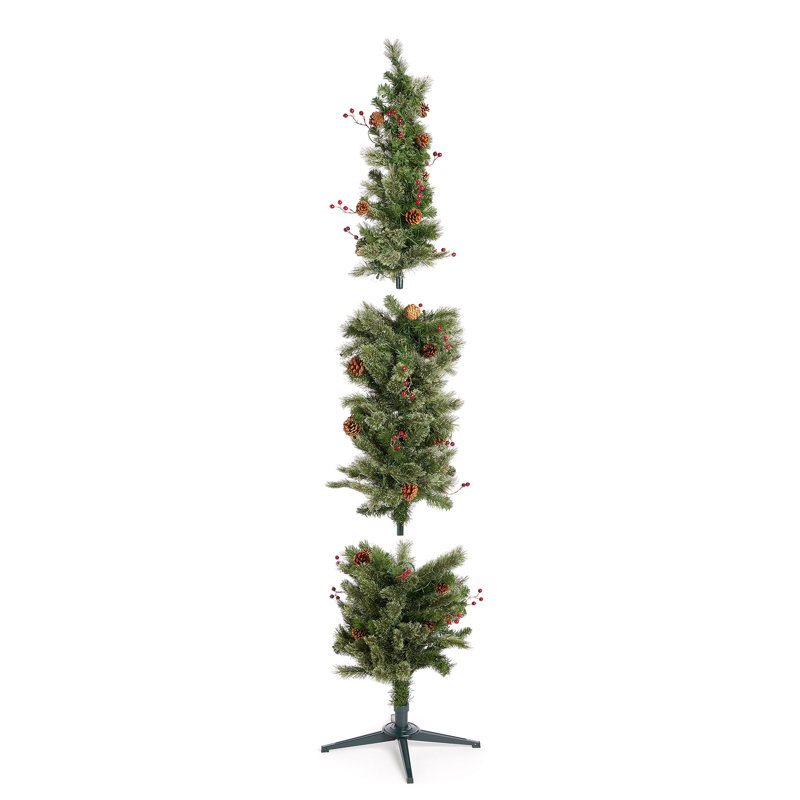 Home Heritage 9 Foot Pre-Lit Artificial Stanley Pencil Christmas Tree With Stand, 7', Cones & Berries