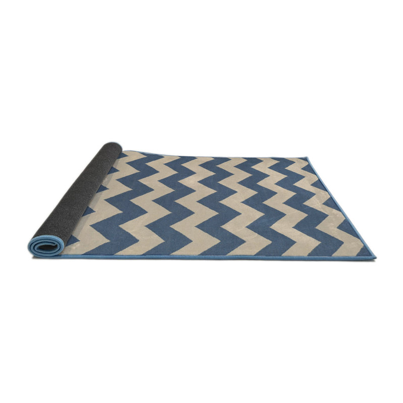 Tapis bleu/beige contemporain, Rond 7 pi x 7 pi