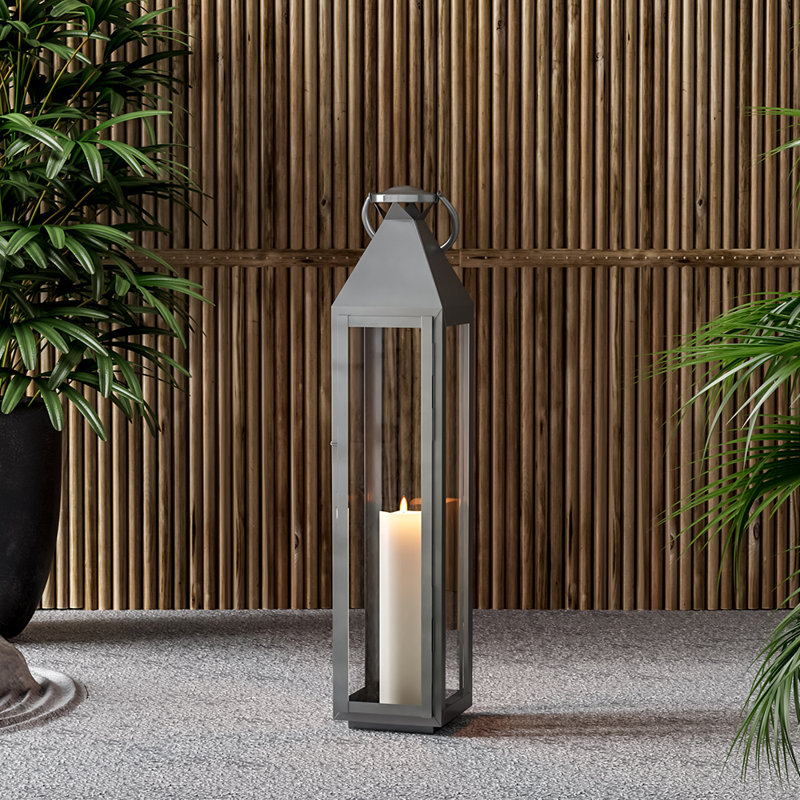 Stainless Steel Floor Lantern, 53cm H x 18cm W x 19cm D, Black