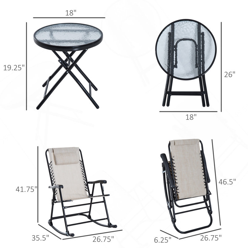 Ensemble de chaises berçantes 3 pièces Outsunny