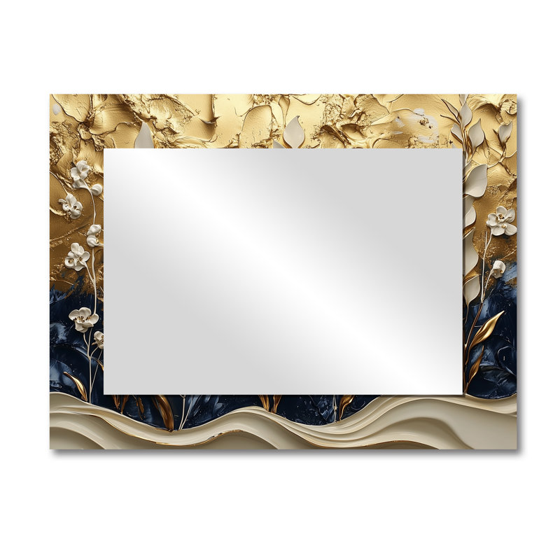 Or blanc harmonieux herbes - art floral grand miroir mural - imprimé sur métal, 30 po x 40 po