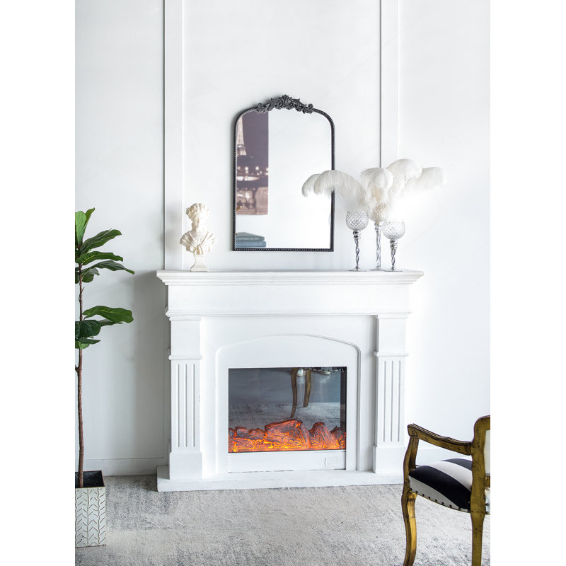 Miroir de conception classique avec cadre d'inspiration baroque pour la salle de bain, Noir, 36 po x 1,5 po