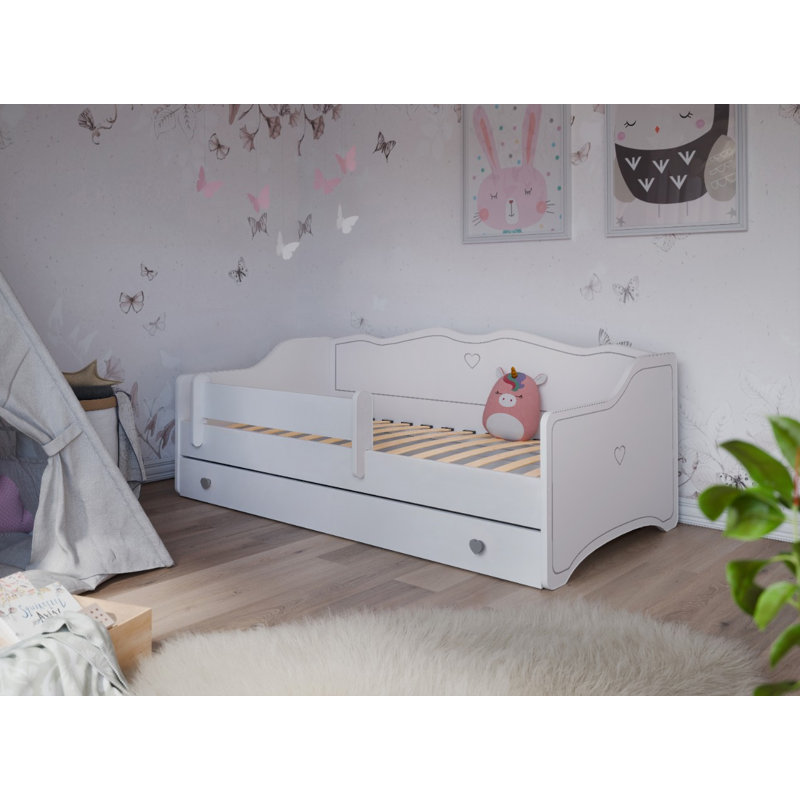 EMMA children's bed with drawer and rail, Cot Bed/Toddler (70 x 140cm), White/Grey